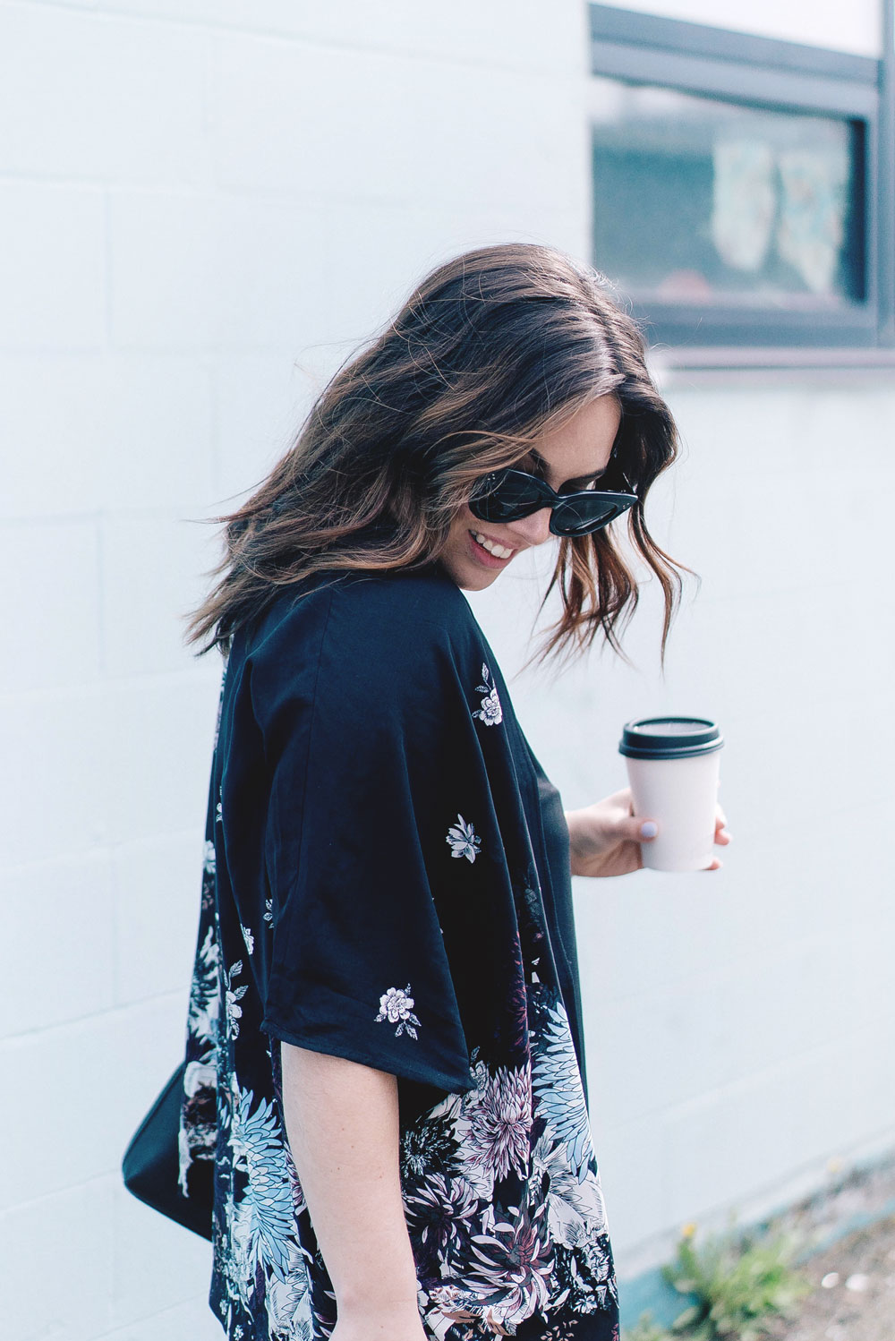 Spring floral trend styling tips in Aritzia Kimono, Celine Sunglasses, Aritzia Leather Leggings, how to wear spring florals, Aritzia spring tops, how to wear a kimono, Leah Alexandra jewelry by To Vogue or Bust 